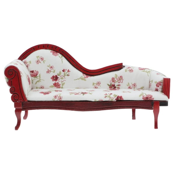 Dollhouse Chaise Lounge 1/12 Scale Miniature Sofa Vintage Style Floral Couch Mini Furniture Accessory For Dollhouse Living Room