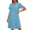 thumbnail image 4 of jtjvou Women's Front Zipper House Coat Short Sleeve Robe Lounge Zip Up Dress Loose Comfort Nightgown with Pockets Blue L, 4 of 6