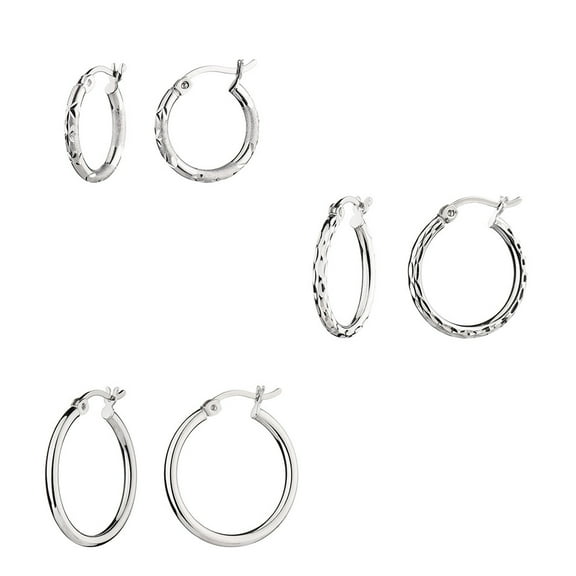 Gold & Honey 925 Sterling Silver Small Hoop Earrings Set of 3, Adult Female Women