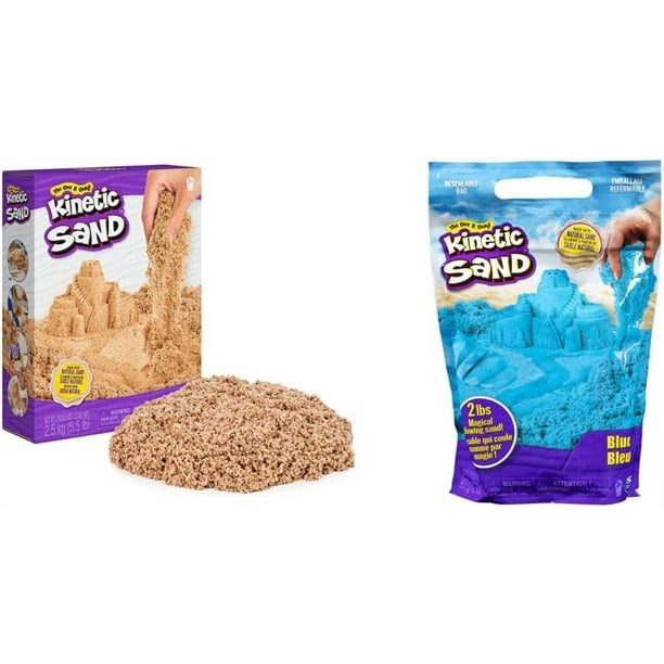 Kinetic Sand, 2.5kg (5.5lb) of All-Natural Brown Sensory Toys Play Sand for  Mixing, Molding & Creating & The Original Moldable Sensory Play Sand Toys  For Kids, Blue, 2 lb. Resealable Bag, Ages