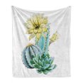 thumbnail image 1 of Cactus Soft Flannel Fleece Throw Blanket, Vector Image Watercolored Cacti Spikes and Alluring Flowers Print, Cozy Plush for Indoor and Outdoor Use, 50" x 70", Blue and White, by Ambesonne, 1 of 6