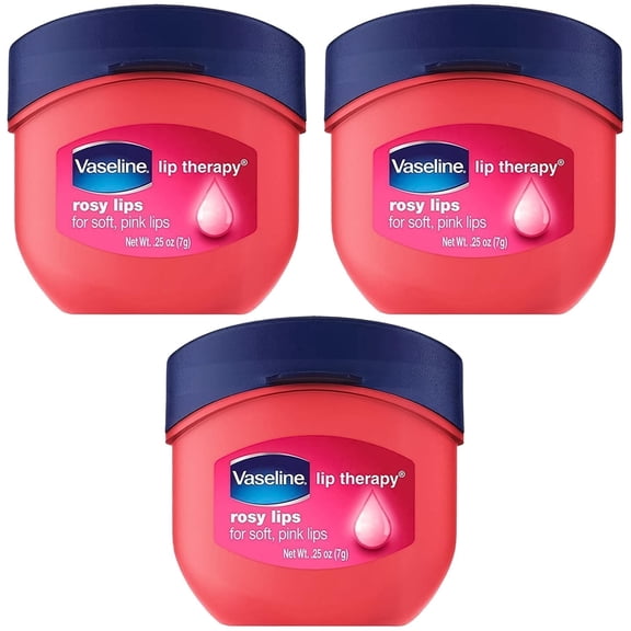 Vaseline Lip Therapy Rosy Lips 3-Pack – Moisturizing Lip Balm for Very Dry Lips in Mini Jars, 0.16 Oz Ea
