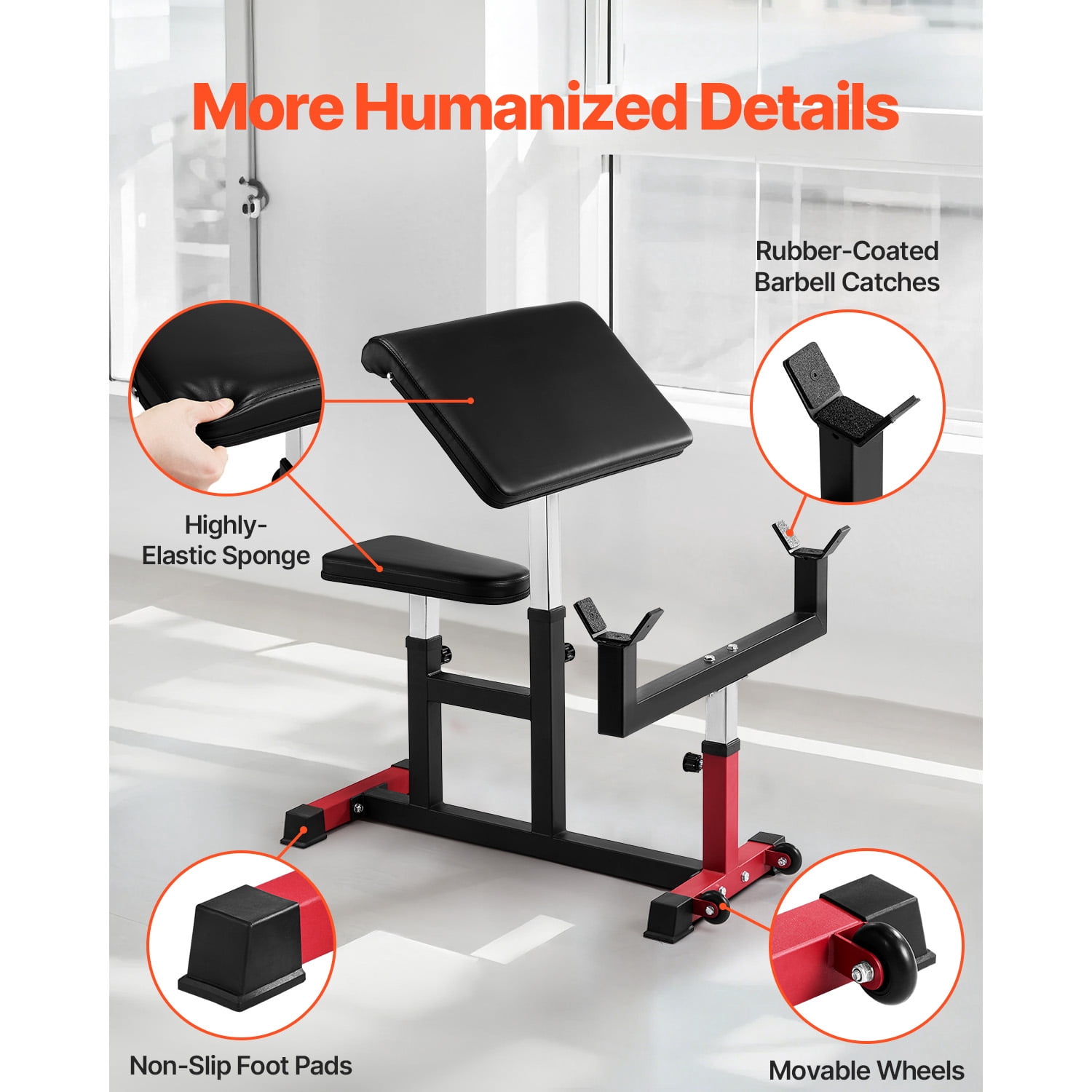 KFFKFF Adjustable Height Weight Bench, Arm Curl Bench, Bicep Training Apparatus, 440 LBS Capacity Domestic Workout Gear, Seated Isolated Barbell Dumbbell Arm Exercise Station, for Domestic Fitness