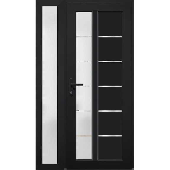 Front Exterior Prehung FiberGlass Door Frosted Glass / Manux 8088 Matte Black / Side Exterior Window / -W30 12" x H80"-Right-hand Inswing