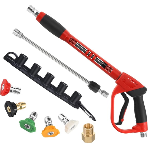 Pressure Washer Gun with 40 Inch Extension Wand, 5000 PSI Power Washer Spray Gun, M22 Fitting, 5 Nozzle Tips, High Pressure Cleaning for Car, Driveway, Patio
