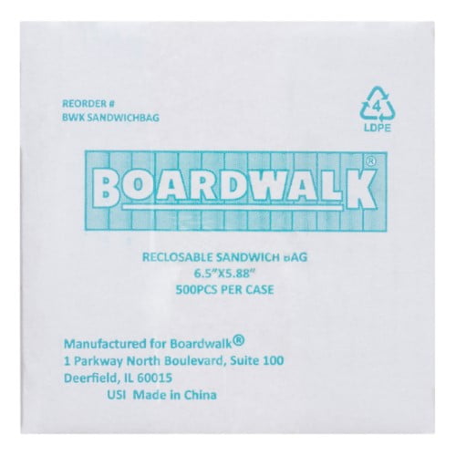 Boardwalk Reclosable Food Storage Bags, Sandwich, 1.15 mil, 6.5' x 5.89', Clear, 500/Box