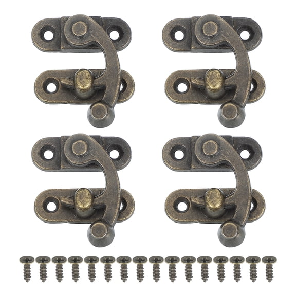 Uxcell Wooden Box Hasp Latch Vintage Lock Clasp Swing Arm Right Latch Hook Hasp with Screws 32x28mm
