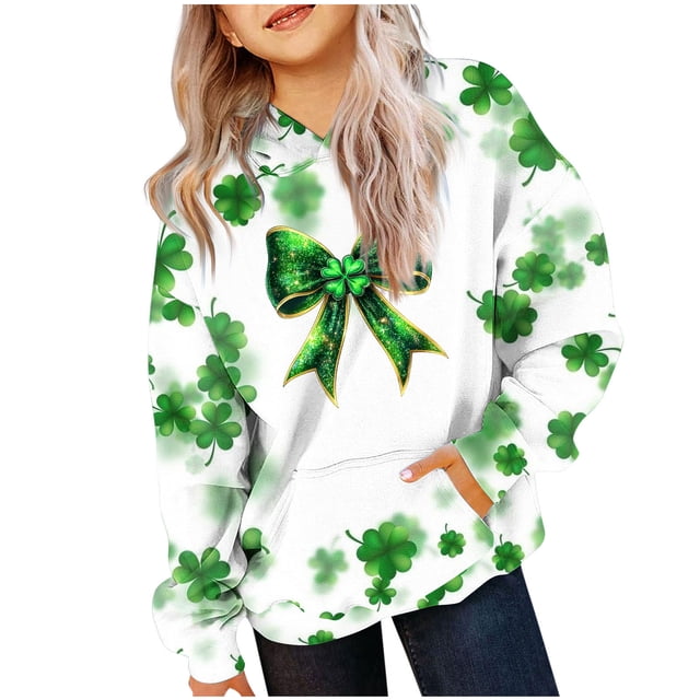 Sudadera con capucha para niños, camiseta de manga larga con estampado del Día de San Patricio para niños y mayores, sudadera con capucha para niña, parte superior de poliéster.