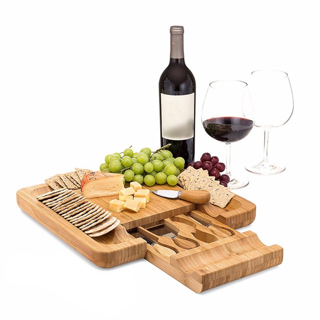 Amdohai Bamboo Cheese Cutting Board with Knife Set Wooden Serving Tray for