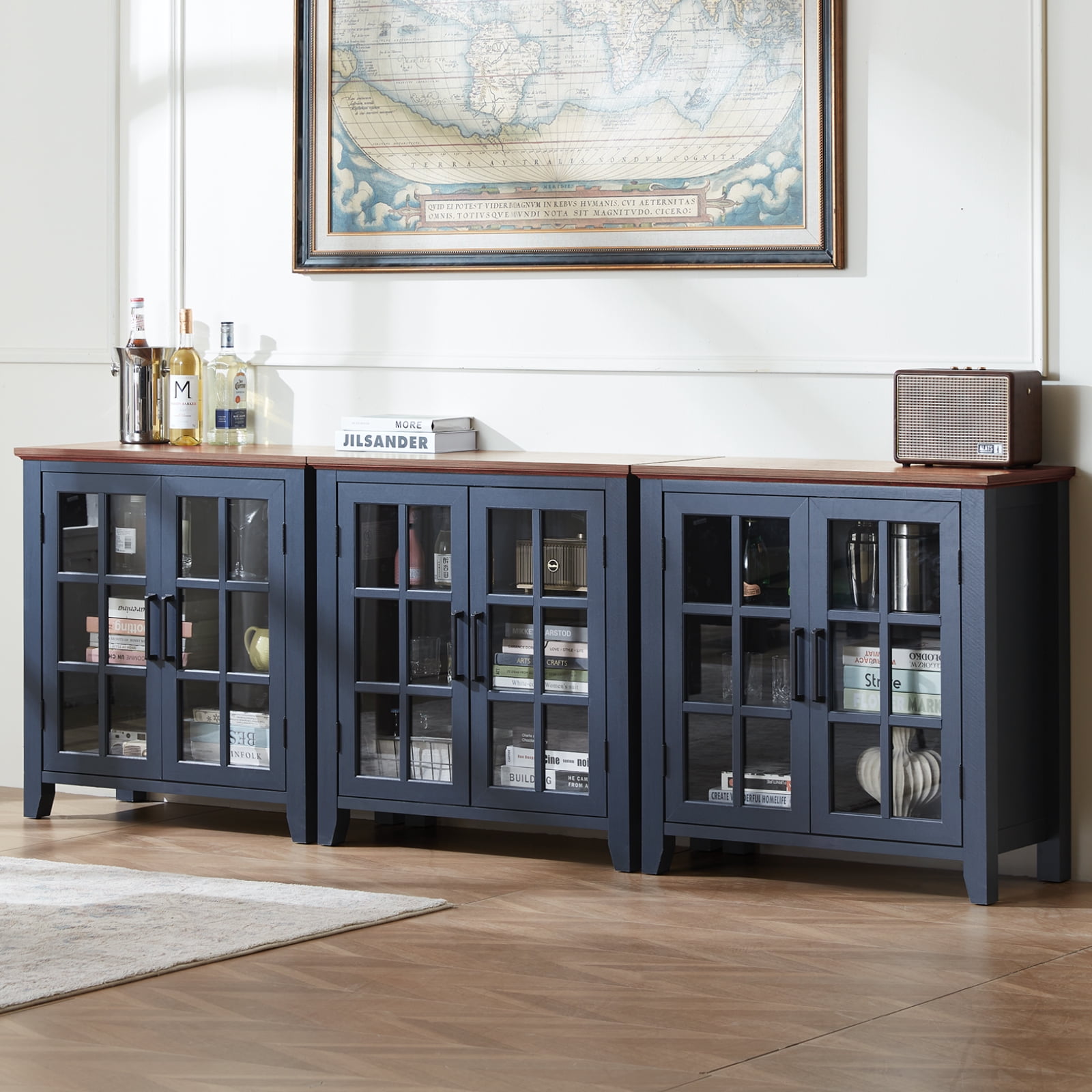 Joaxswe Buffet Storage Cabinet with Shelves & Doors, 31.5" Kitchen Cabinet with Adjustable Shelves, Blue