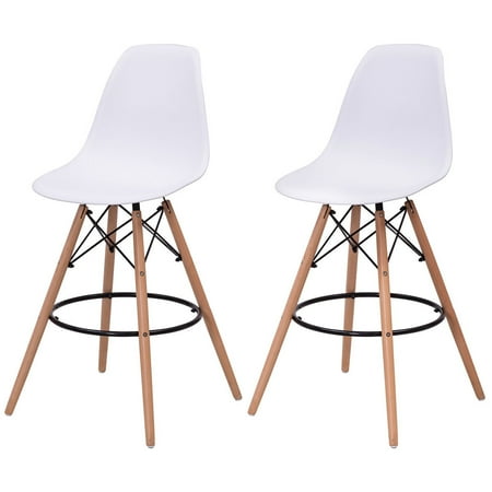 Costway Set Of 2 Dining Side Armless Accent Chair Molded Plastic Costway Set Of 2 Dining Side Armless Accent Chair Molded Plastic Seat Wooden Legs White