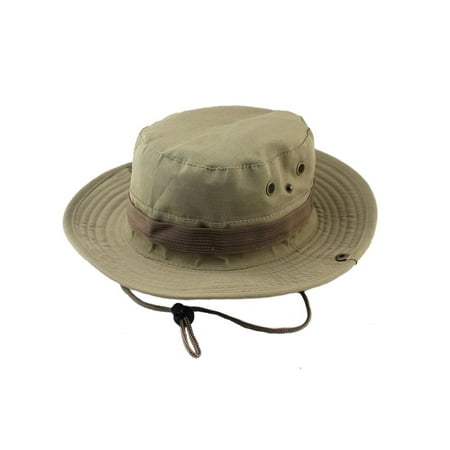 HQZY Men s Fishing Hunting Bucket Hat Boonie Outdoor Cap Washed Cotton Safari Summer - Khaki