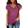 thumbnail image 2 of USSUMA Womens Tops Dressy Casual Summer Short Sleeve Solid Color Shirts for Women Trendy Cute Petal Sleeve Loose V Neck T-Shirts Blouses for Women Plus Tunic, 2 of 6