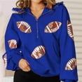 thumbnail image 3 of Women Oversized Game Day Hoodies Long Sleeve Half Zipper Pullover Sequins Football Print Sweatshirt with Kangaroo Pocket, 3 of 5