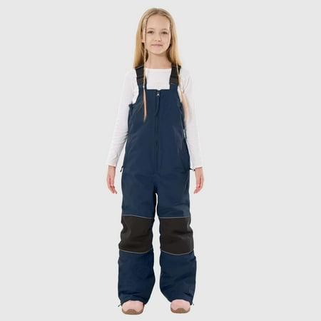 Letdown Boys Girls Snow Bibs Water_proof Insulated Ski Pants Kids Adjustable Strap Snowboard Overalls Multi Pockets Winter Snowsuit Pants (#01-Navy 13-14 Years)