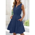 thumbnail image 3 of Merokeety Summer Dress for Women V Neck Flowy Vacation Mini Dress with Pockets Navy m, 3 of 6