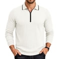 thumbnail image 2 of TOUMENY Men Sweater Zip Collared Long Sleeve Basic Slim Tops Fall Winter Solid Casual Knit Pullover White XXL, 2 of 7