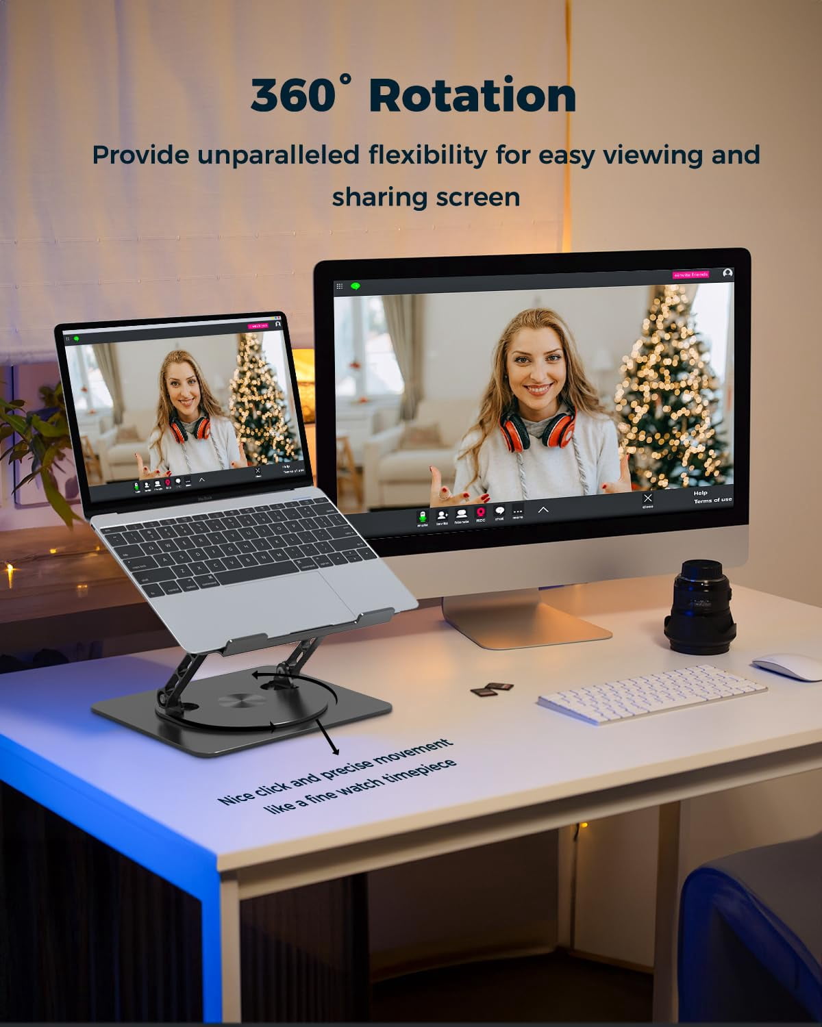 360° Rotating Laptop Stand For Desk | Adjustable  Foldable Portable Aluminum Riser Compatible With Macbook & All Laptops 10-16 Inch Rose