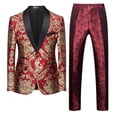 thumbnail image 5 of New Men Jacquard Suit 2 Piece Black / Blue / Red Fashion Men's Luxury Business Wedding Prom Party Dress Blazer Jacket and Pants (Red,Asian M (EU XXS)), 5 of 7