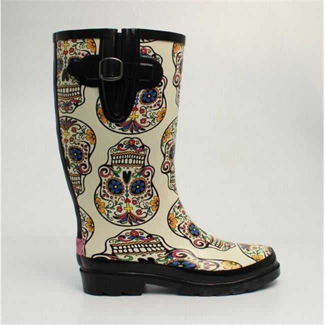 Ladies Rocki Sugar Skull Round Toe Rain Boots, Size 6 - Walmart.com