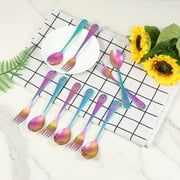 Jetcloudlive 10 Pieces Kids Silverware Set, Stainless Steel Toddler Utensils, Rainbow Kids Cutlery Set, Kids Forks and Spoons Includes 5 Forks, 5 Spoons