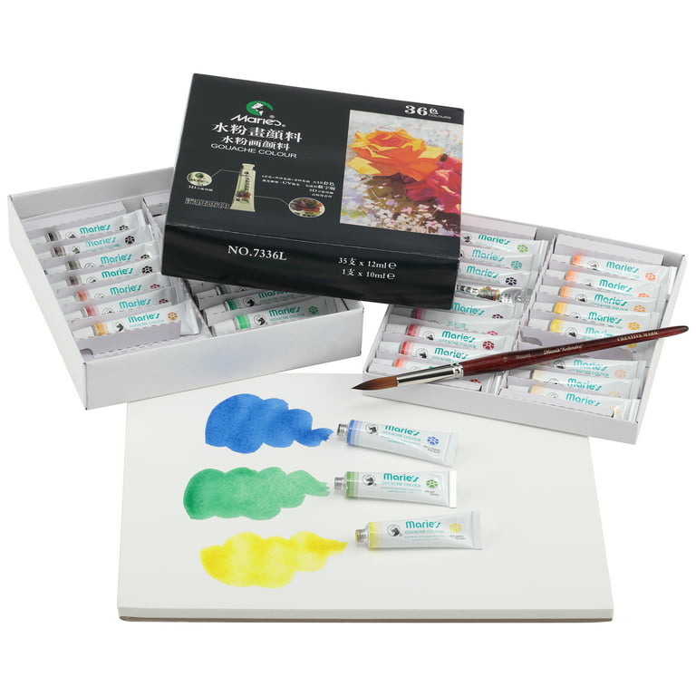 Marie's Artist Gouache Paint Sets - Highly Pigmented Gouache for Painting,  Artists, Illustrators & Designers - Set of 36 Assorted Color Tubes  (12mL/0.4oz) 