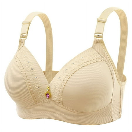 Bras for Women Full Coverage Woman Sports Bra Without Underwire Everyday Bras Vest Lingerie Underwear V-Neck Convertible Bra Feature Hook and Eye Closure Nursing Bra Style Y-302   Beige S
