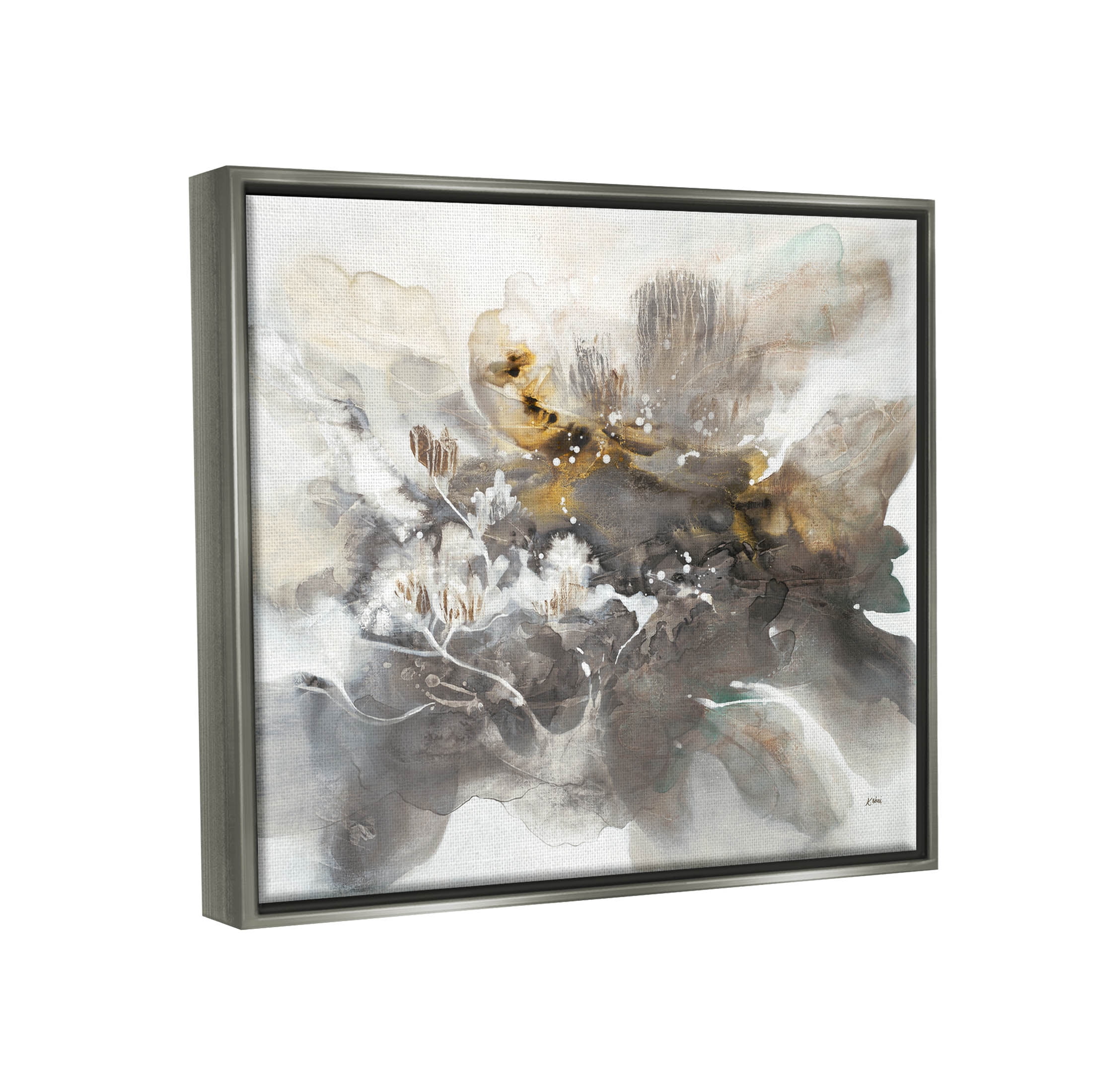 Stupell Industries Abstract Collage Botanical Detail Painting Luster Gray Floating Framed Canvas Print Wall Art, Design by K. Nari