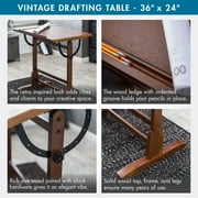 Studio Designs Vintage Drafting Drawing Table with Adjustable 36 Wide Top, Rustic Oak