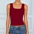 thumbnail image 2 of enyan Womens Tank Tops with Built in Bras Summer Square Neck Sleeveless Shirts Ribbed Fitted Basic Casual Tops Racerback Tank Tops for Women,Wine,S, 2 of 7
