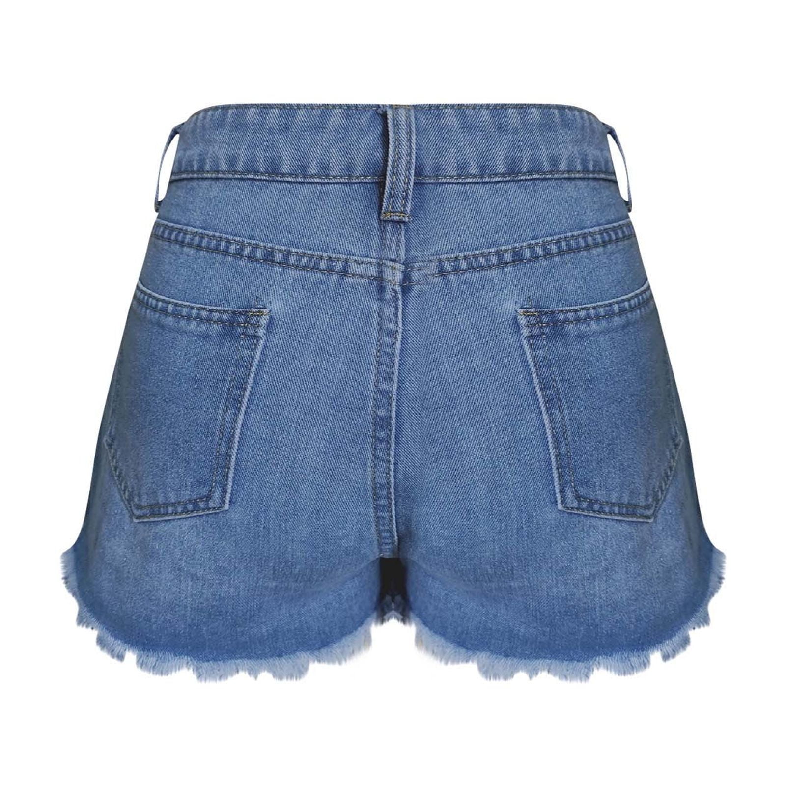Hvot&aat Women Mid Rise Ripped Jeans Shorts Frayed Raw Hem