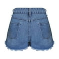 thumbnail image 6 of Jean Shorts for Women Summer Casual Frayed Ripped Ruffle Denim Shorts Button Mid Waist Classic Fit Shorts, 6 of 7