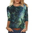 thumbnail image 2 of Tunic Blouse for Women Crewneck 3/4 Sleeve Vintage Casual Loose Fit Ornamental Filigree Print Soft Stretchy Lightweight Fashion Pullover Summer Fall Tops, 2 of 5