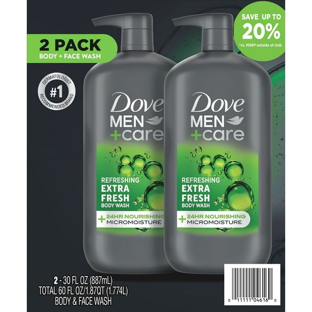Dove Men+Care Extra Fresh Body and Face Wash, 30 fl. oz., 2 pk.