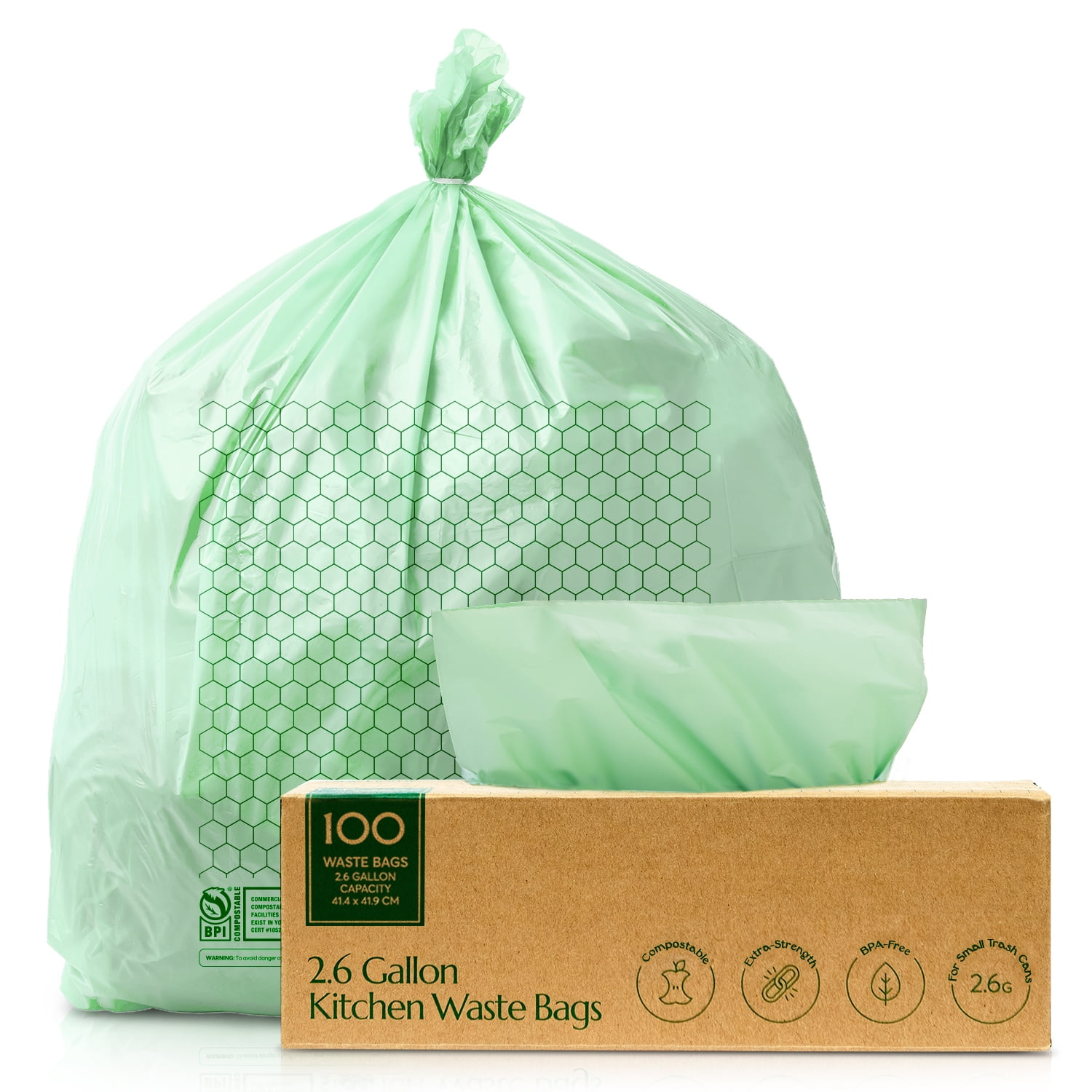 Cleanomic Compostable Kitchen Waste Bags 2.6 Gallon (100 Count