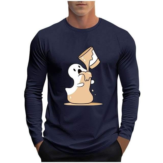 Tqyyweavej Chemises d'Halloween pour Hommes Grande Taille Adulte Imprimé Col Rond Manches Longues Coupe Décontractée Costumes M-5TG