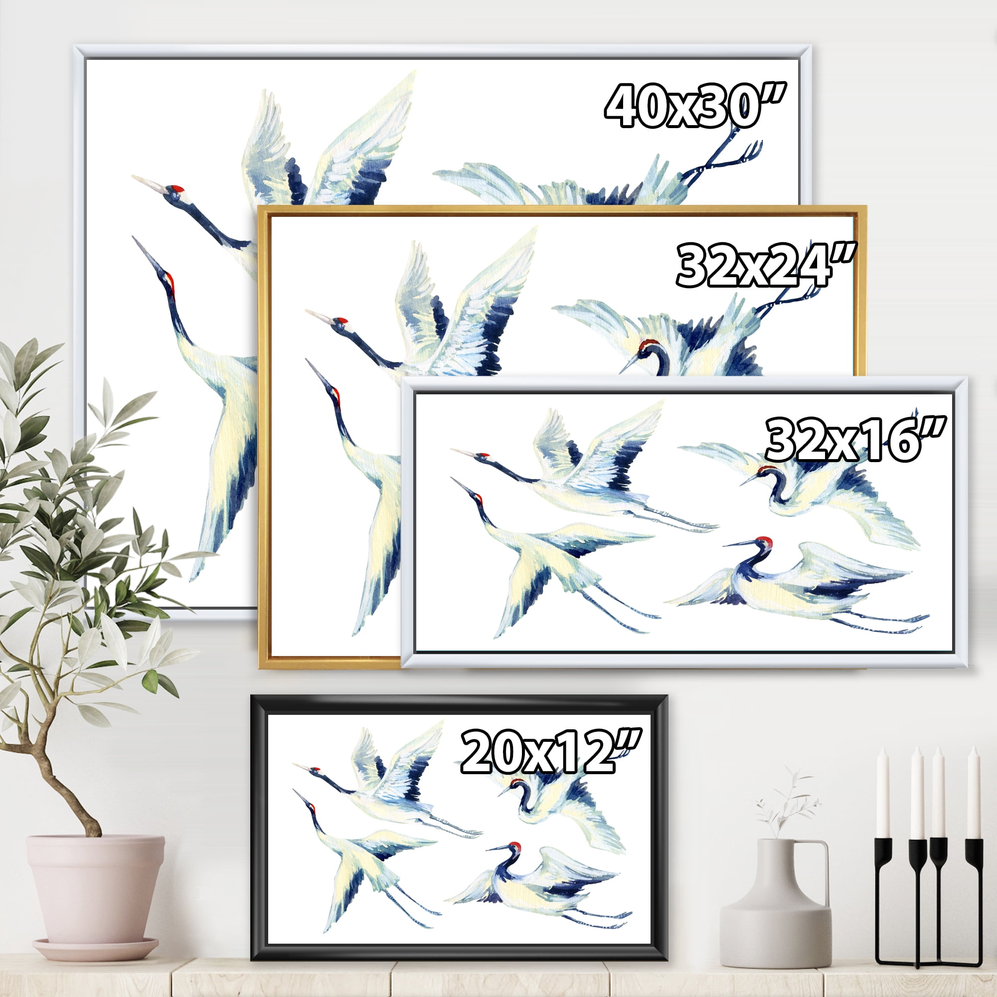 Designart 'Asian Crane Bird Impression II' Traditional Framed Canvas Wall Art Print