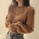 thumbnail image 3 of Suéter Vintage de manga larga con farol para mujer, prendas de punto coreanas para otoño e invierno, jersey con cuello redondo, Tops elegantes a la moda, jersey liso para mujer, 3 of 5