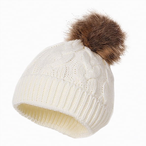 CAICJ98 Toddler Infant Winter Skiing Hat for Baby Girl Boy Knitted Warm Skiing Caps Pompom Hat 6-12 Months,White