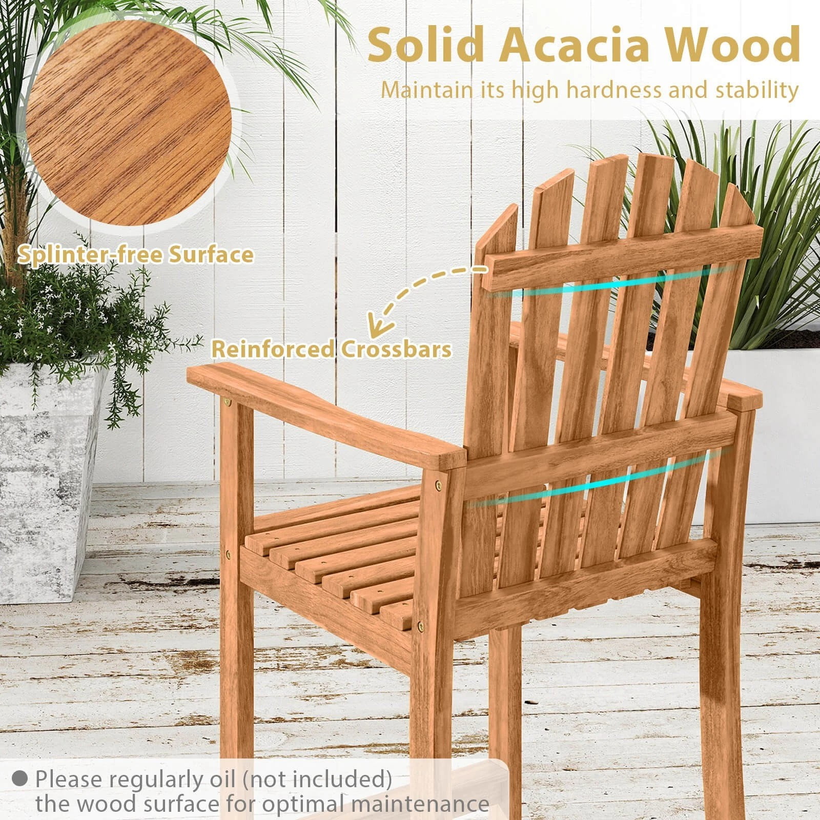 DRAZUNO 2PCS Tall Adirondack Chair w/Back, Armrests and Footrest for Balcony Porch Deck