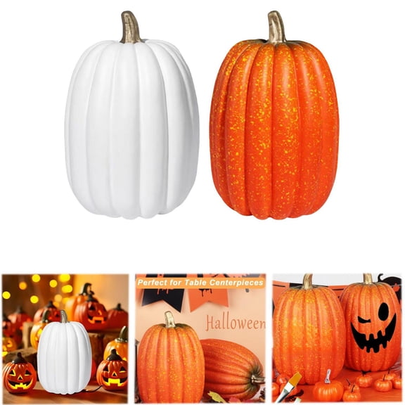 Noothes Large 8.5 Inch Foam Pumpkins, Carvable Paintable Artificial Pumpkin Decor Perfect for Halloween Thanksgiving and Fall with Gold Handle