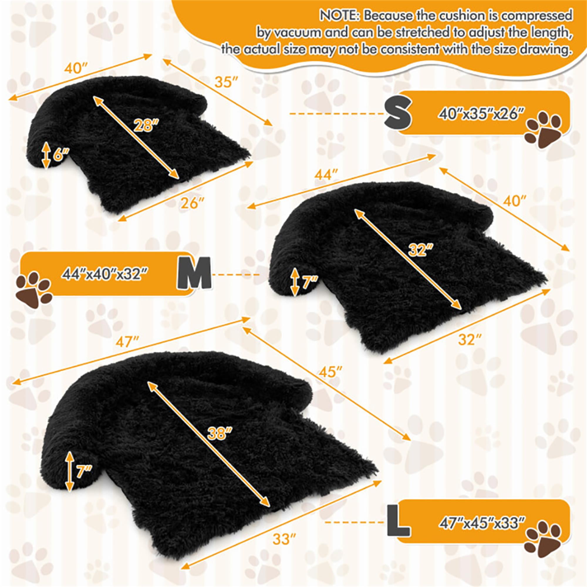 Kadyn 44" Dog Bed for Couch, Calming Dog Beds for Large Dogs, Fluffy Plush Bed for Pets, Anti Anxiety Dog Bed with Removable Cover, Black-M