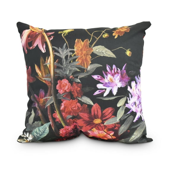 Floral Craze 26 Inch Black Floral Print Decorative Throw Pillow