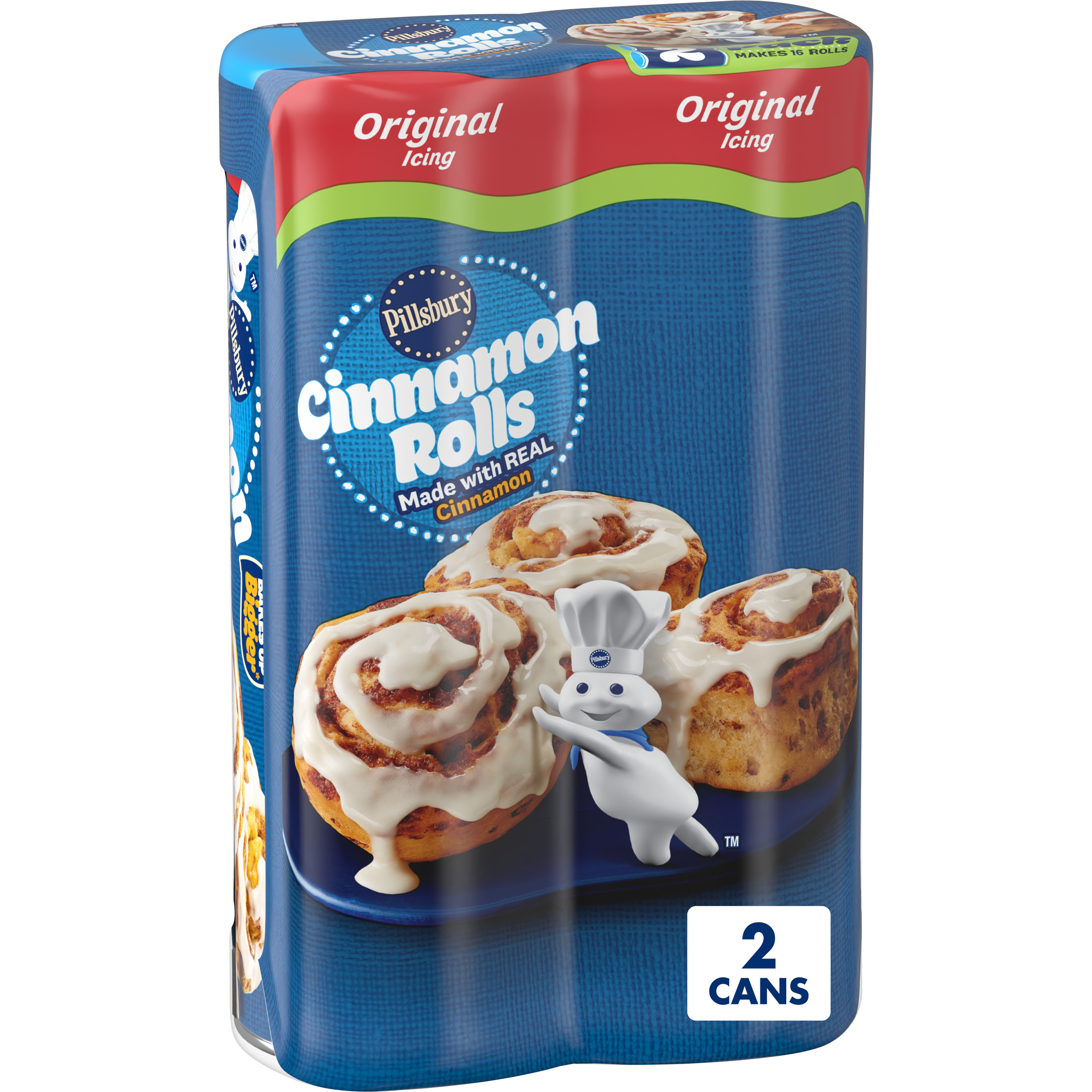 Pillsbury Cinnamon Rolls with Original Icing, Refrigerated Canned Pastry Dough, Value 2-Pack, 16 Rolls, 24.8 oz