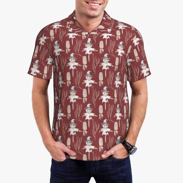 Fotbe Autumn Scarecrow Harvest Joy Camiseta Polo de Golf para Hombre con Estampado – Camisa Deportiva Transpirable con Cuello Abotonado-XX-Large