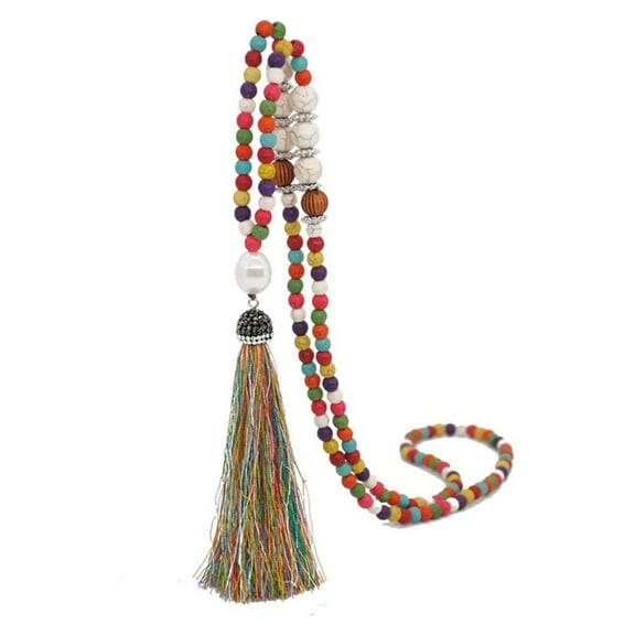 DESIGNICE Boho Beads Necklaces Chakra Statement Long Chain Tassel Necklace Jewelry Handmade Fashion Jewelry (Beads Necklaces, Multi-color mixing)
