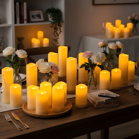 Goyuon LED Flameless Candles, 24 Pack with 3D Realistic Flames, Remote Control & Timer, Dimmable, Perfect for Halloween, Christmas, Weddings, Home Decor & Gifts