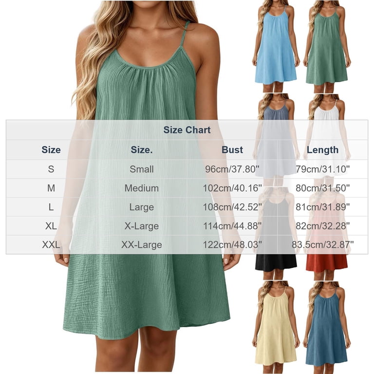 Cotton Linen Mini Cami Dresses For Women Crewneck Textured A-Line