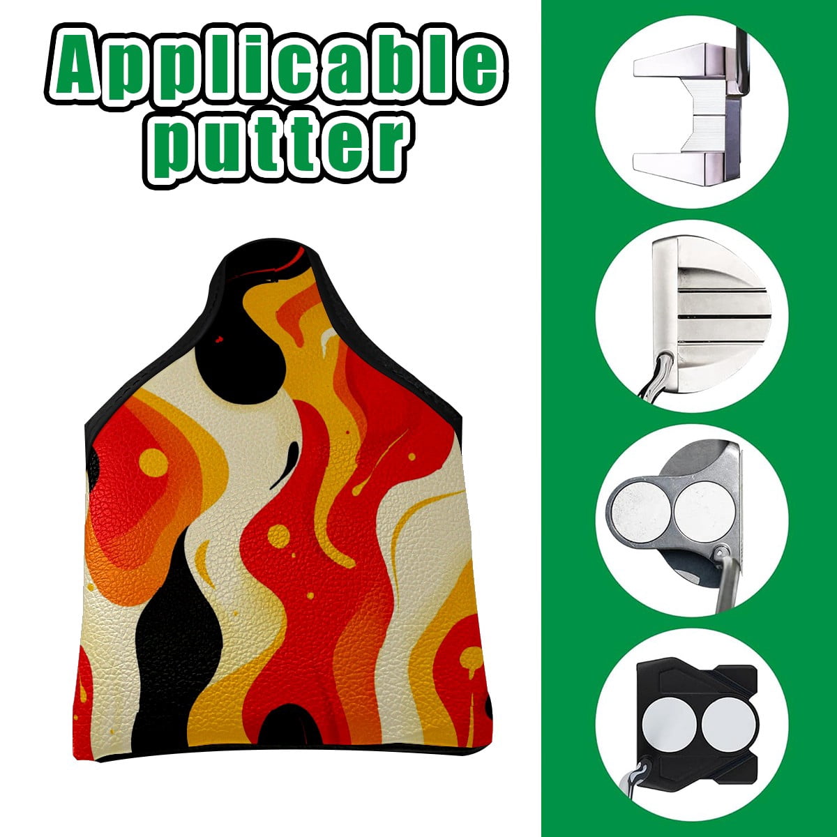Golf Mallet Putter Cover Premium Leather Waterproof Golf Putter Head Cover with Magnetic Closure Red And Yellow Abstract Pattern