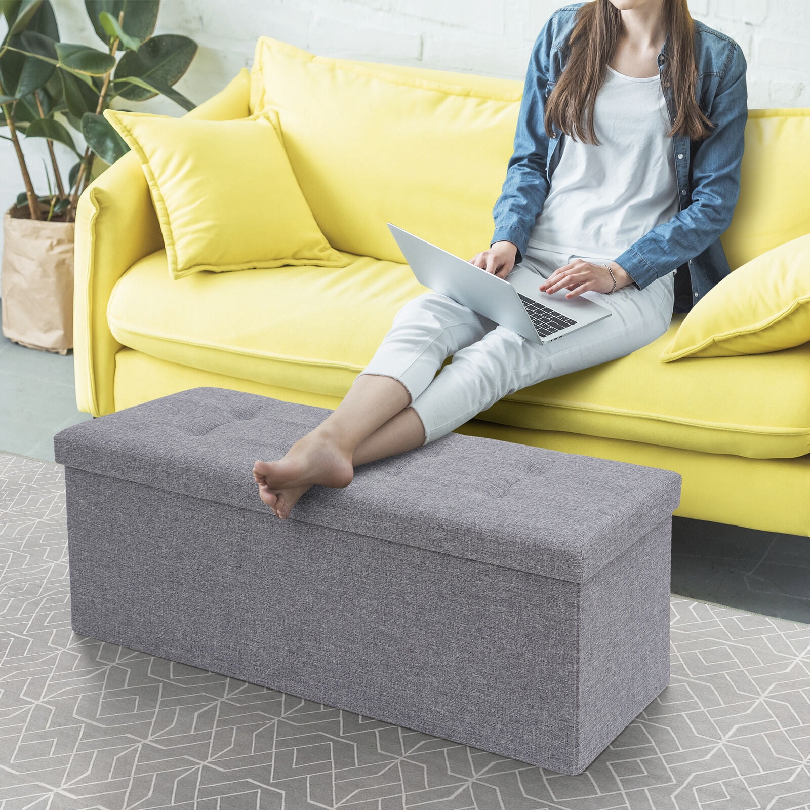ZENSTYLE Storage Ottoman Bench Folding Chest Foot Rest Stool, Gray